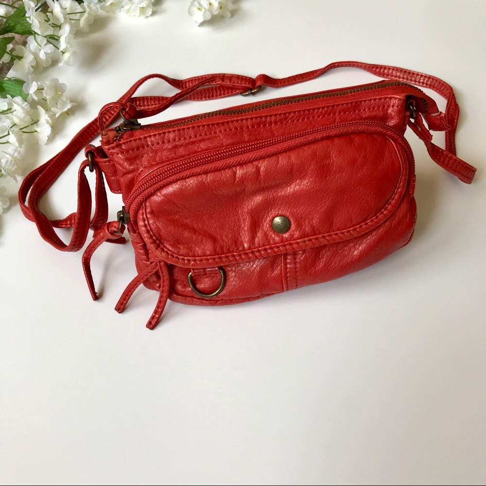 Distressed Burnt Orange Multipocket Crossbody Bag - image 1